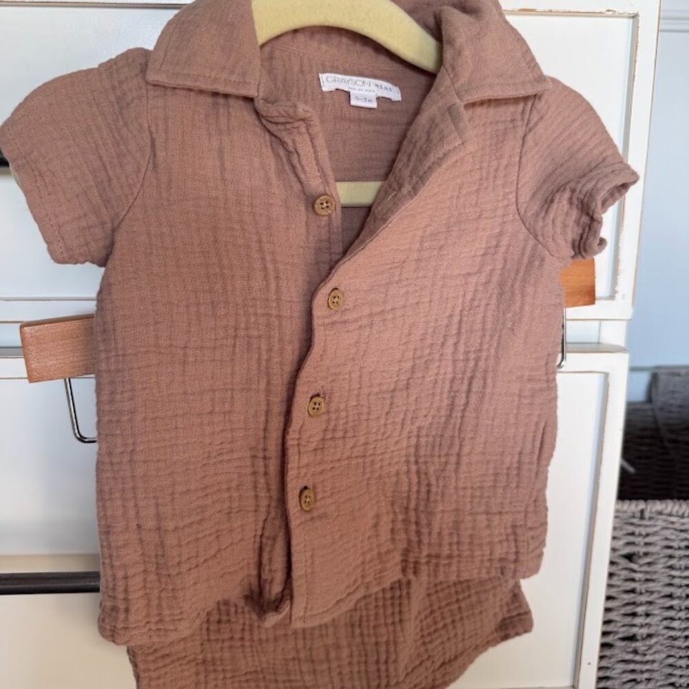 Grayson Mini Beige Linen Matching Set 0-3M